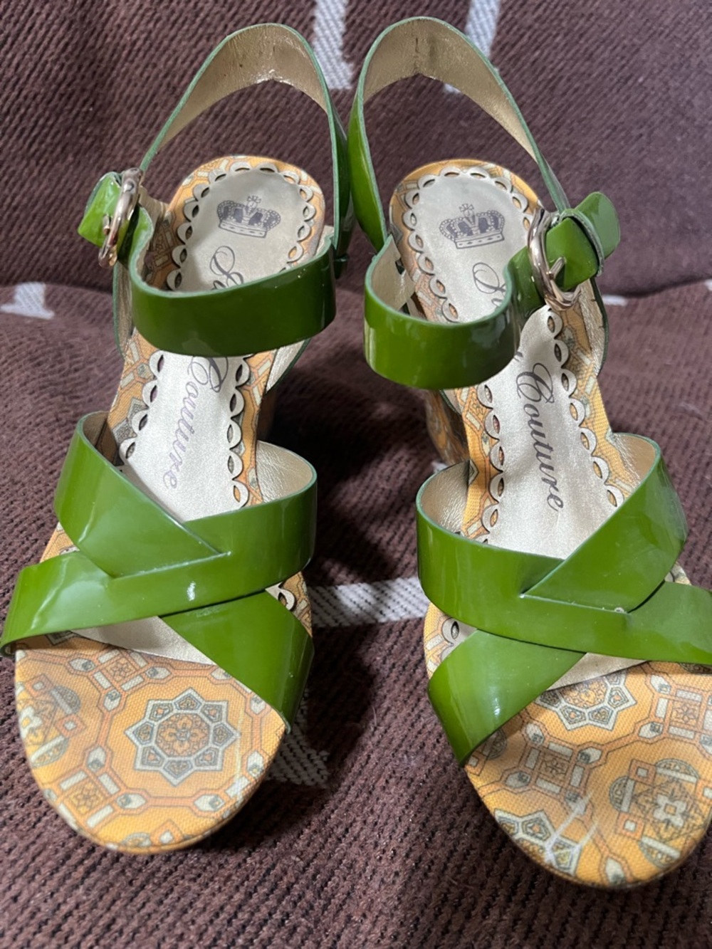 Juicy Couture Glossy Green Patent Leather Strappy Heels 7.5